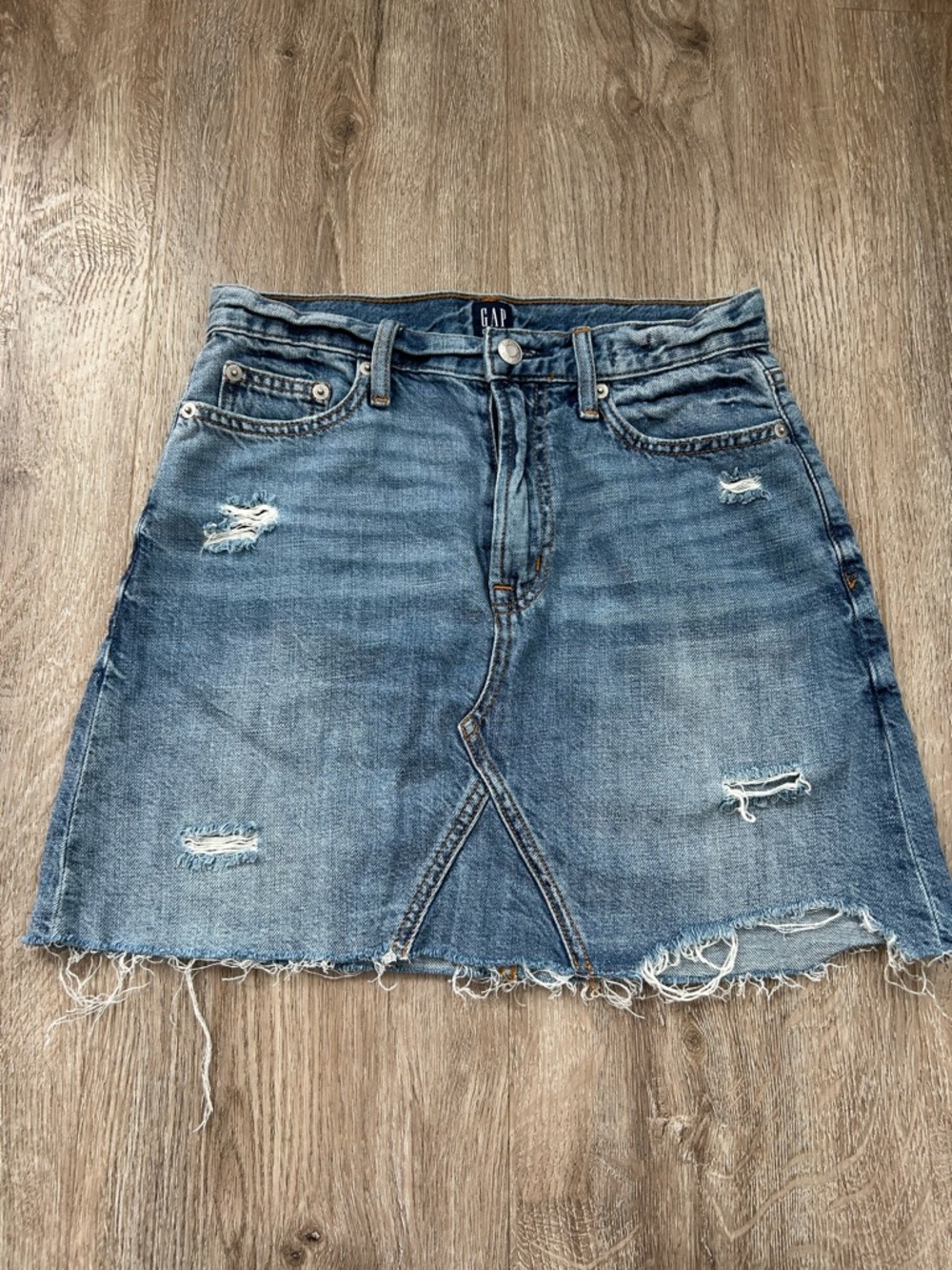 GAP Blue Distressed Denim A-Line Mini Skirt - Soft Move Material